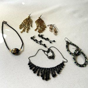 Lot of 6 Beaded Necklace Earrings Art Glass Anklet Chandelier Dangle Pierced